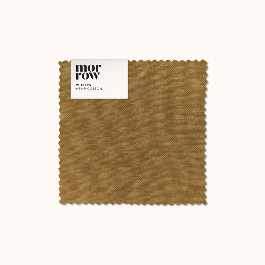 Willow fabric swatch with 'morrow' label on a white background